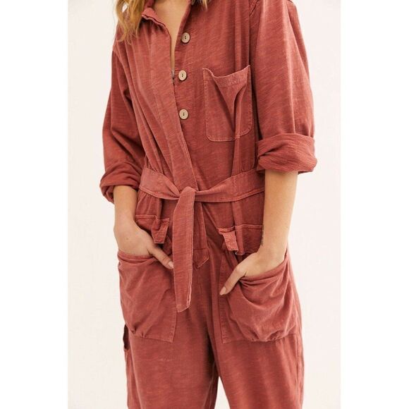 NEW FREE PEOPLE MORE LIKE THIS BELTED ONE PIECE JUMPSUIT JUMPER TERRACOTTA - Picture 3 of 4